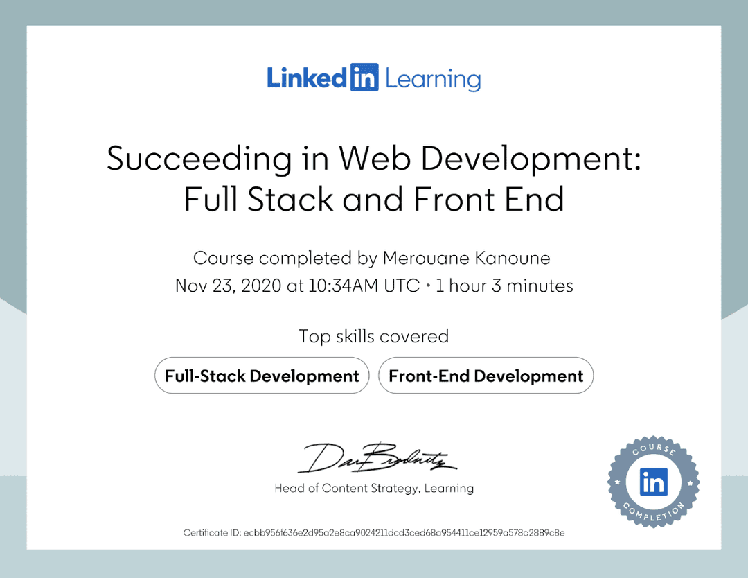 Succeeding in Web Development: Full Stack and Front End - Linkedin learning