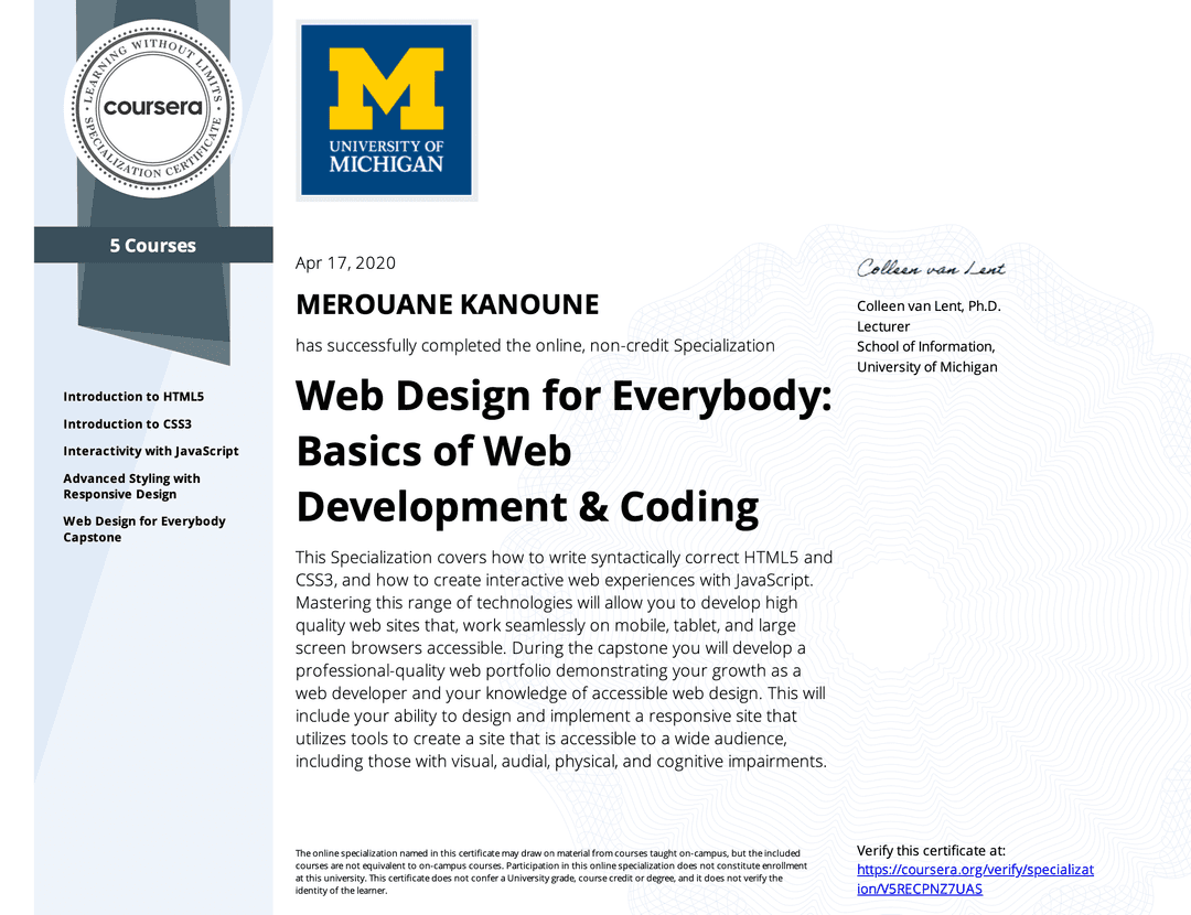 Web Design for Everybody: Basics of Web Development Specialization - Coursera
